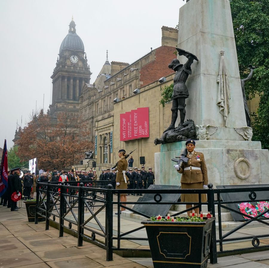 Remembrance Sunday service at Leeds' war memorial in Victoria Gardens.