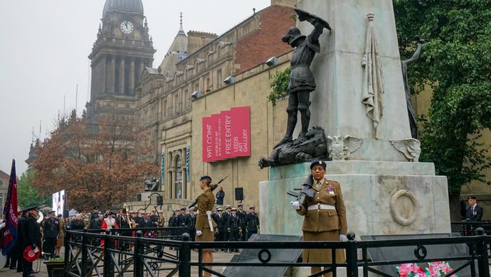 Remembrance Sunday service at Leeds' war memorial in Victoria Gardens.
